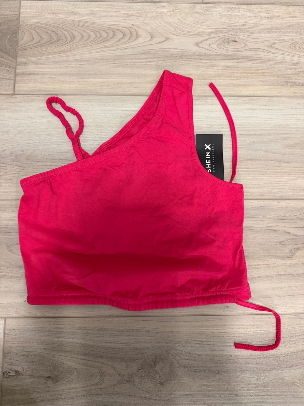 SHEIN Bright Pink One-Shoulder Tie Crop Top